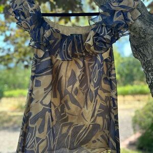 Elegant Blue and Tan Patterned Top